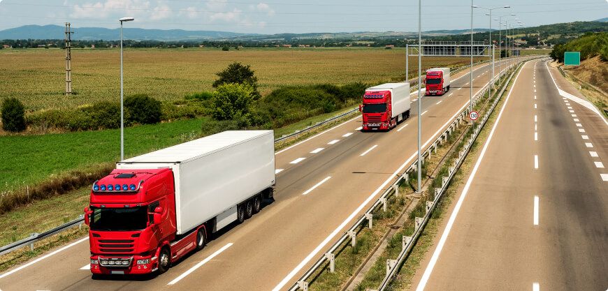 Articulated trucks on a highway